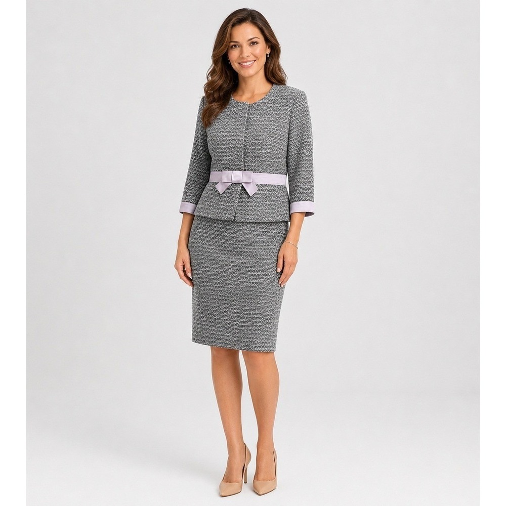 Talbots Blazer Skirt 2 Piece Suit Set Womens‎ 4 Pink Gray Coquette Cotton